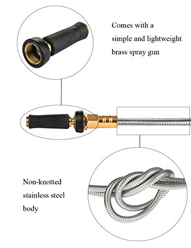 Rosy Earth Expandable Metal Garden Hose 75 FT - 304 Stainless Steel Water Hose 75 FT - Heavy Duty non Kinking Flexible Garden Hose, no Bite - Image 5