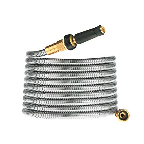 Rosy Earth Expandable Metal Garden Hose 75 FT - 304 Stainless Steel Water Hose 75 FT - Heavy Duty non Kinking Flexible Garden Hose, no Bite - Image 1