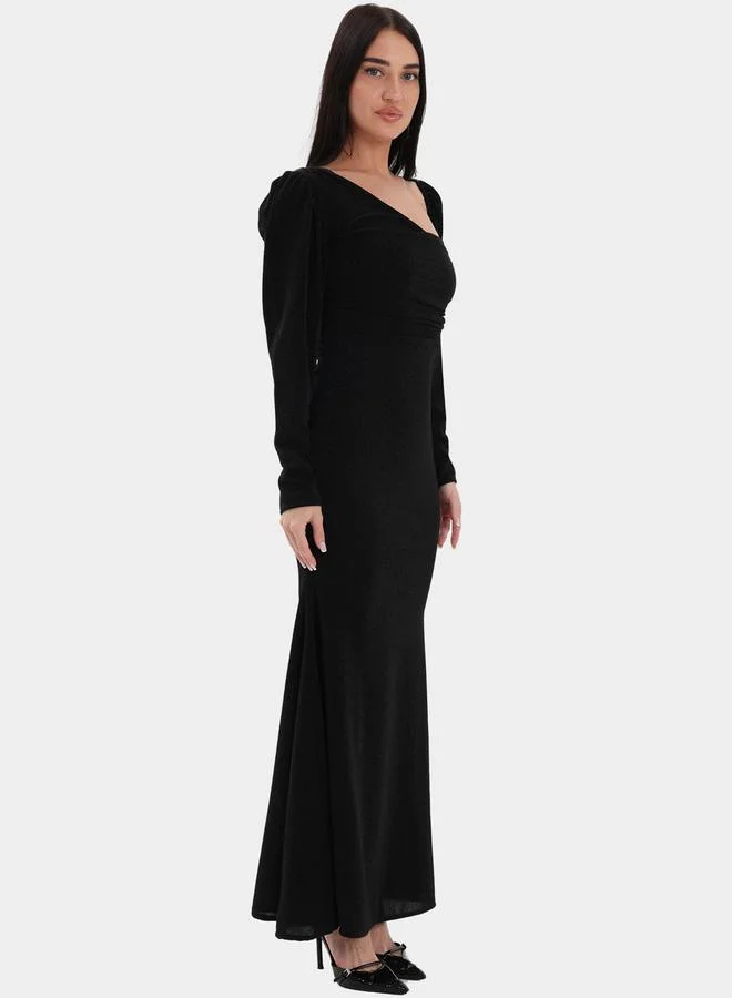 Elena by DStyle Elena By Dstyle Black Asymmetric Neck Mermaid Hem Maxi Dress