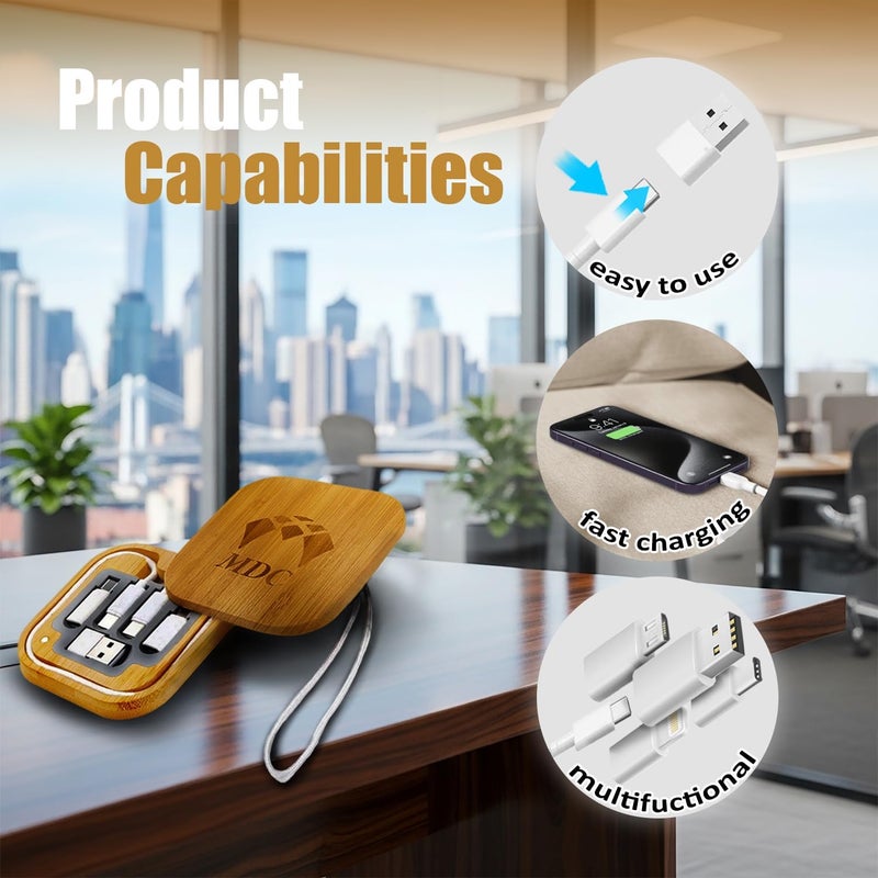 Dome USB 3-in-1 Charging Cable Set with Bamboo Case, 60W Fast Charging Multi Charging Cable with USB-C, Lightning & Micro USB for iPhone, Android Phones, Tablets & Travel - Image 2