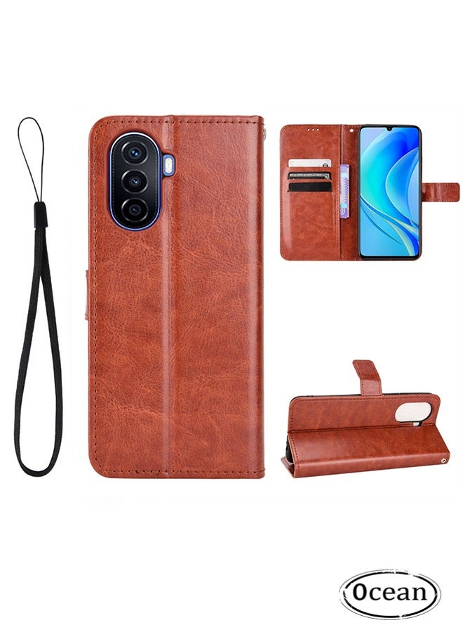 Ocean Huawei Nova Y70/Y70 Plus/Y71 4G Case, Premium PU Leather Flip Cover with Card Holder and Kickstand, Back Cover Drop-Proof Shock-Proof Protective Phone Case for Huawei NOVA Y70/Y70 Plus/Y71 4G(Black) - Image 1