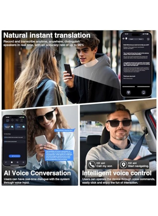 Smart Glasses with AI, Bluetooth Glasses with 110+ Translation, Smart Glasses for MenWoman, Multifunctional Bluetooth Glasses for Men (Black) - Image 5