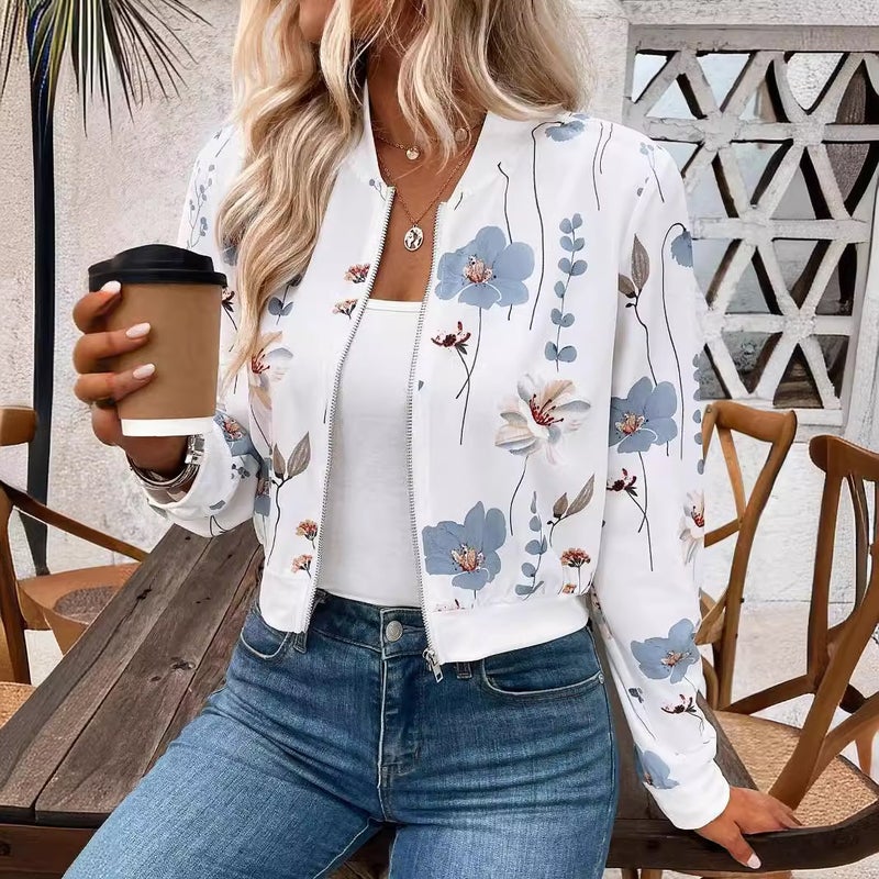 Women's Zip-up Floral Print Short Jacket - Image 3