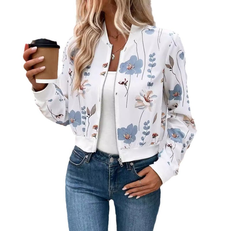 Women's Zip-up Floral Print Short Jacket - Image 5