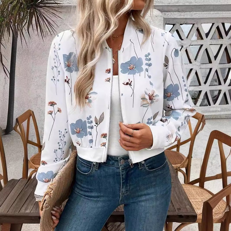 Women's Zip-up Floral Print Short Jacket - Image 4