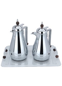 Alsaif Gallery Crystal Silver Set Of 2 Thermoses With Acrylic Tray And Brown Ball  - Image 2