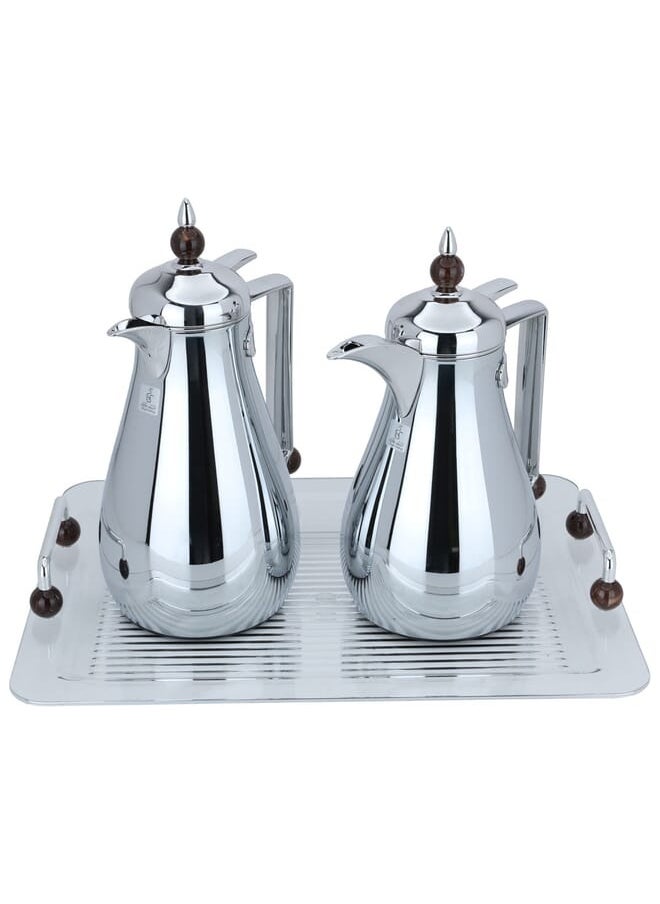 Alsaif Gallery Crystal Silver Set Of 2 Thermoses With Acrylic Tray And Brown Ball  - Image 2