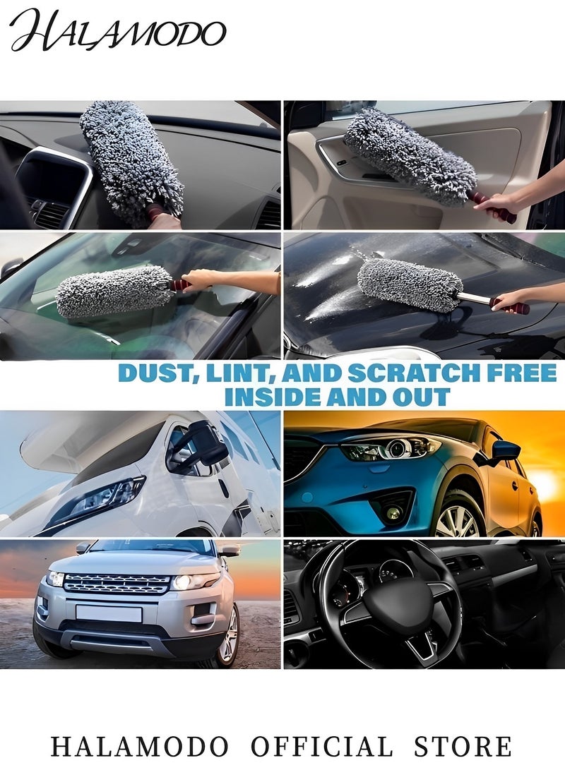 HALAMODO Car Duster Automobile Mop Exterior Soft Microfiber Scratchless Car Dust Brush with Extendable Handle Car Interior Cleaning for Car & Truck & Motorcycle - Image 5