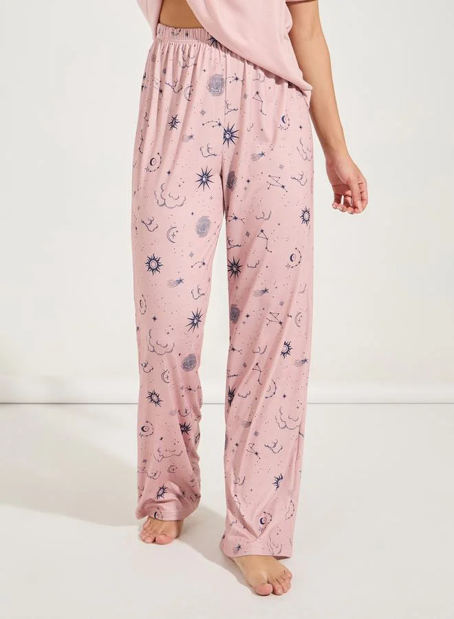 Styli Astrology Print Dropped Shoulder T-Shirt & Pyjama Set