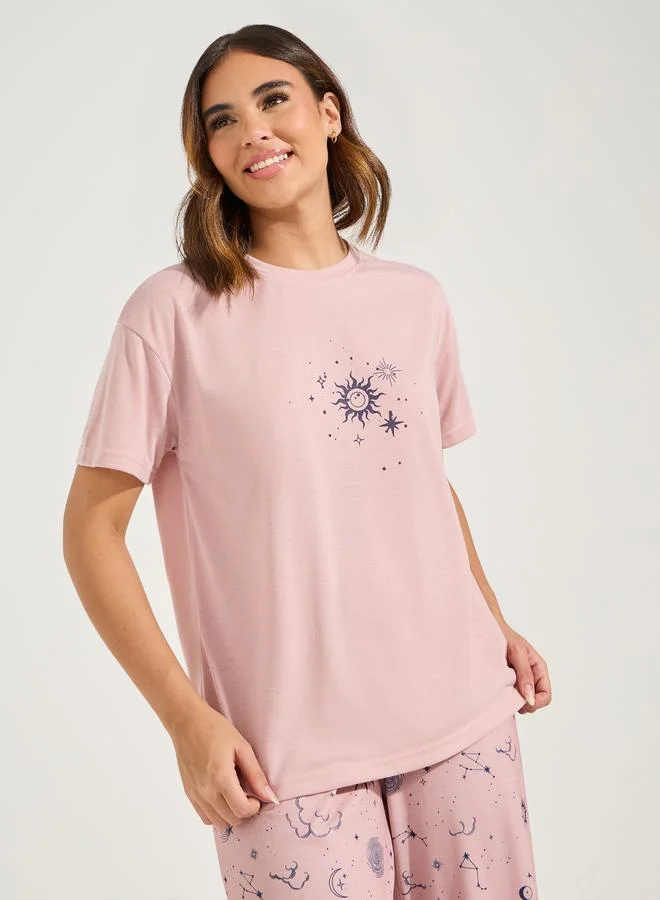 Styli Astrology Print Dropped Shoulder T-Shirt & Pyjama Set