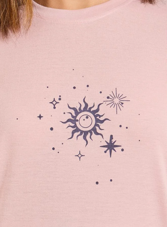 Styli Astrology Print Dropped Shoulder T-Shirt & Pyjama Set
