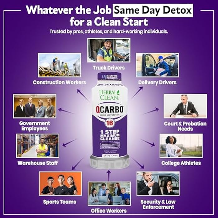 Herbal Clean Qcarbo16 Same-Day Detox Cleanse Drink (16 fl oz) - Grape Flavor Full Body Cleanse* Detox Drink for Moderate Toxin Level*, Vitamin B2 and Vitamin B12 for Men & Women - Image 2