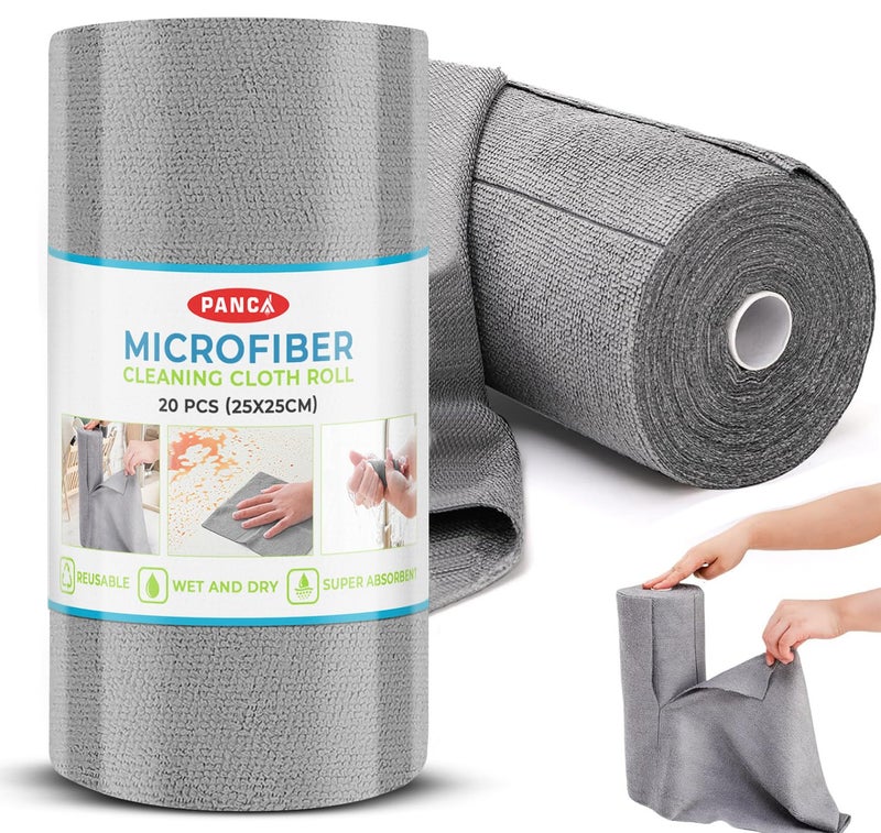 PANCA Microfiber Cleaning Cloth Roll 25x25 cm Reusable Tear-Away Towels | Super Absorbent Lint-Free Cleaning Wipes for Home, Kitchen, Car, Glass, Laptop & Floor Cleaning (20 Sheets) - Image 1
