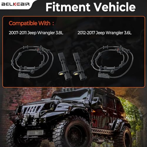 BELKEBIR 4PCS ABS Wheel Speed Sensor Front & Rear, Left & Right Compatible with 2007-2011 Jeep Wrangler 3.8L, 2012-2017 Jeep Wrangler 3.6L Replace 68003281AA, 68003281AB, 52125003AD, 52125003AB, 52125003AC - Image 2