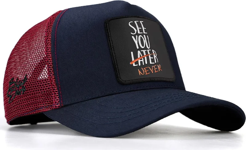 Black Börk Blackbörk V1 Trucker See You Later Never - Unisex Navy Blue-Claret Red Hat (Cap) with 2 Code Logo