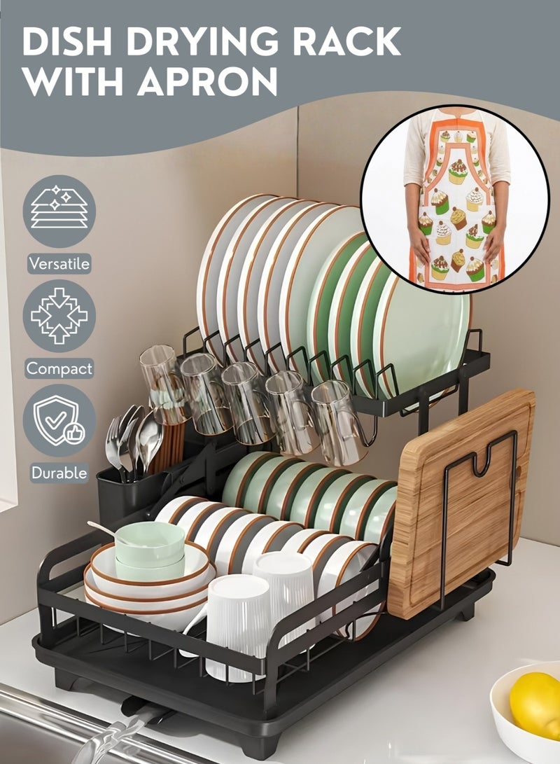 Dish Drying Rack with Drain Tray & Cutlery Holder – Countertop Kitchen Dish Drainer Stand, Space Saving Plate & Bowl Organizer, Rust Resistant Over Sink Dish Rack for Kitchen Counter - Image 1