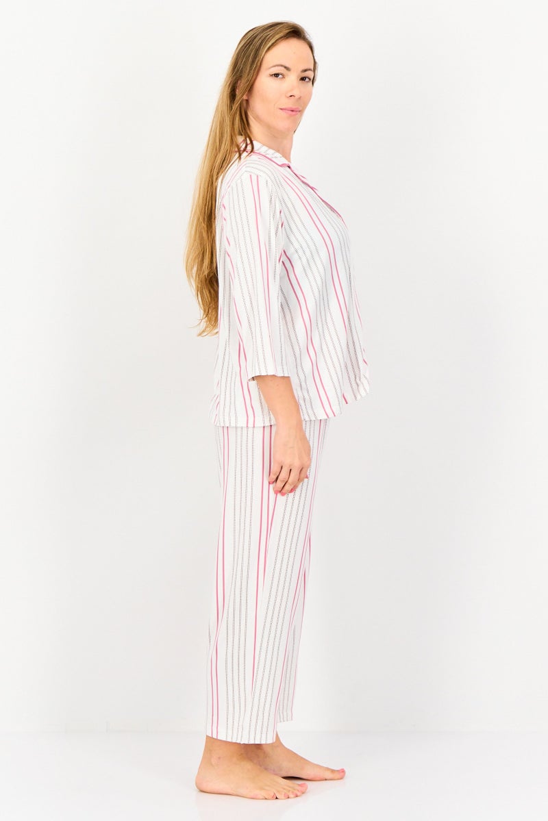 Jones New York Women 2 Pcs Petite Stripe Top And Pyjamas Sleepwear Set, Multicolor - Image 3