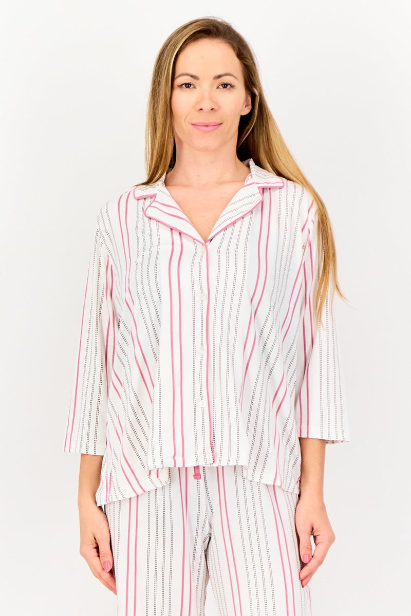 Jones New York Women 2 Pcs Petite Stripe Top And Pyjamas Sleepwear Set, Multicolor - Image 4