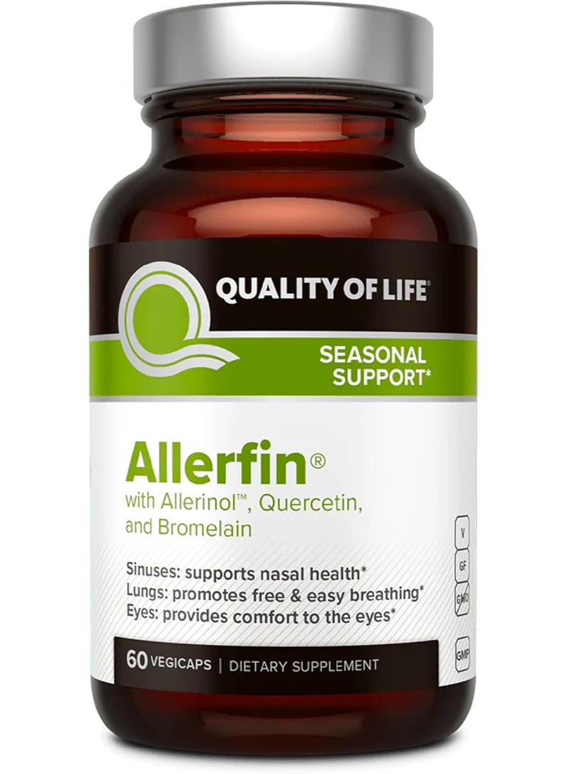 Quality of Life Premium Sinus Relief Supplement – Helps Support Sinus, Nasal, Lung, Seasonal & Allergy Relief - Includes Bromelain, Quercetin, Stinging Nettle & Allerinol – 60 Vegetable Capsules - Image 1