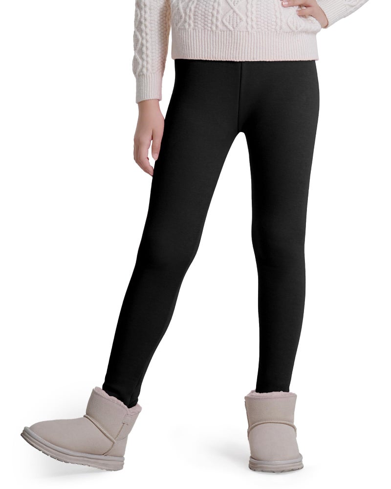 KEREDA Girls Fleece Lined Leggings Winter Warm Pants for Kids 5-6 Years Black - Image 2
