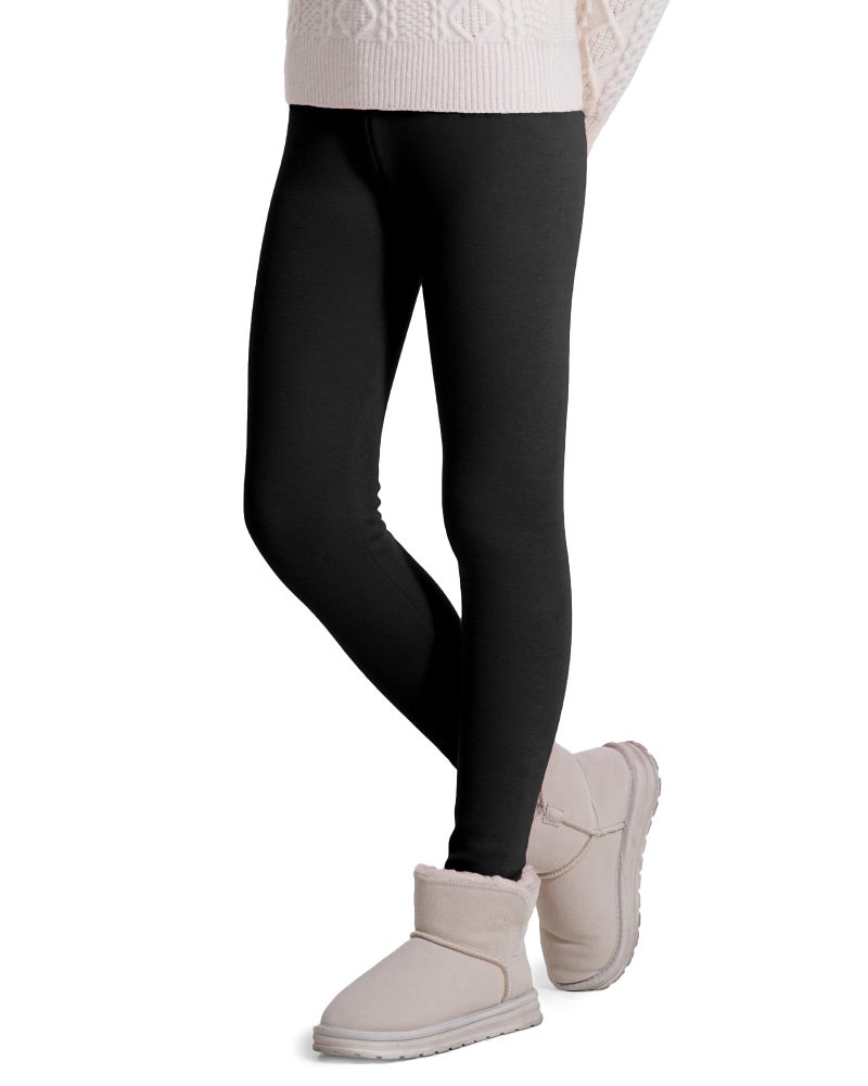 KEREDA Girls Fleece Lined Leggings Winter Warm Pants for Kids 5-6 Years Black - Image 3