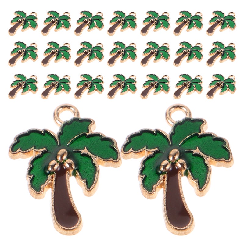 80Pcs Coconut Tree Charms Necklace Earrings Bracelet Keychain Pendant Accessories For Daily Wear Travel And Gift Giving In Green - Image 1