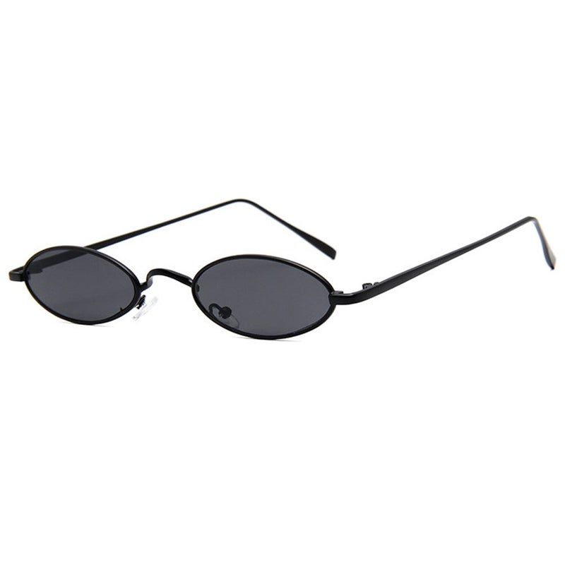Armear Vintage Oval Sunglasses Small Narrow Round Metal Frame Hippie Glasses Black - Image 1