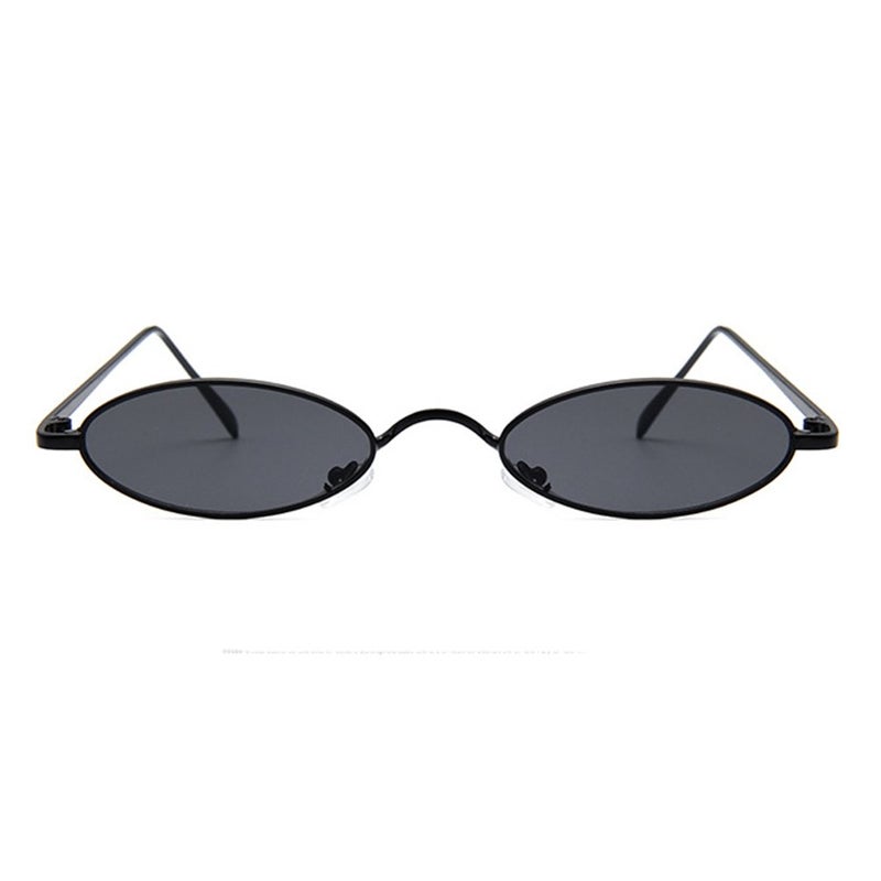 Armear Vintage Oval Sunglasses Small Narrow Round Metal Frame Hippie Glasses Black - Image 2