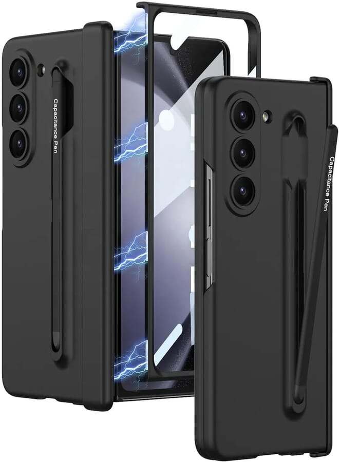 Next Store Compatible with Samsung Z Fold 4 Case - S Pen Holder and Slim Screen Protector with Stand, PC Cover (Black)