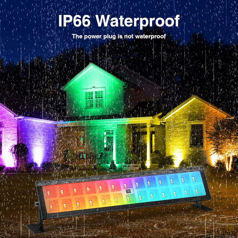 Onforu أضواء المسرح 2 حزمة 48 واط LED غسالة جدارية، ضوء بار RGB خارجي مقاوم للماء IP66 مع توقيت، أضواء غسيل بألوان DIY مع جهاز تحكم عن بعد 44 مفتاح لحفلات الزفاف في الحدائق - Image 4