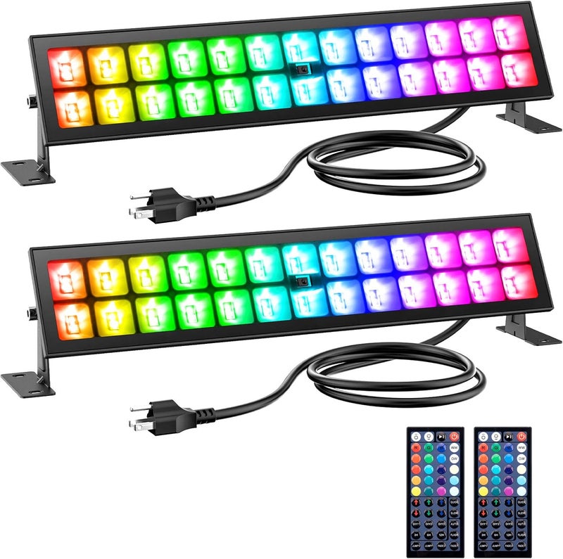 Onforu أضواء المسرح 2 حزمة 48 واط LED غسالة جدارية، ضوء بار RGB خارجي مقاوم للماء IP66 مع توقيت، أضواء غسيل بألوان DIY مع جهاز تحكم عن بعد 44 مفتاح لحفلات الزفاف في الحدائق - Image 1