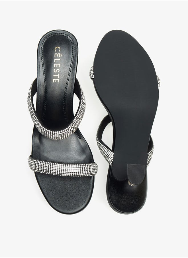 Celeste Women's Embellished Slip-On Sandals with Flared Heels  - Image 4