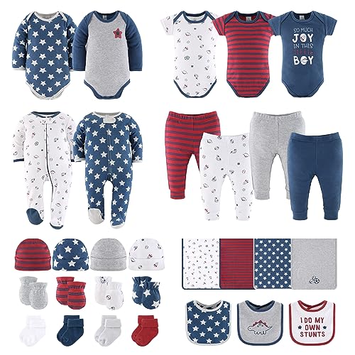 The Peanut Shell The Peanutshell Newborn Clothes & EssentIals Set, 30 Piece Baby Boy Layette Gift Set, 0-3 Month Outfits, Blue Stars - Image 1