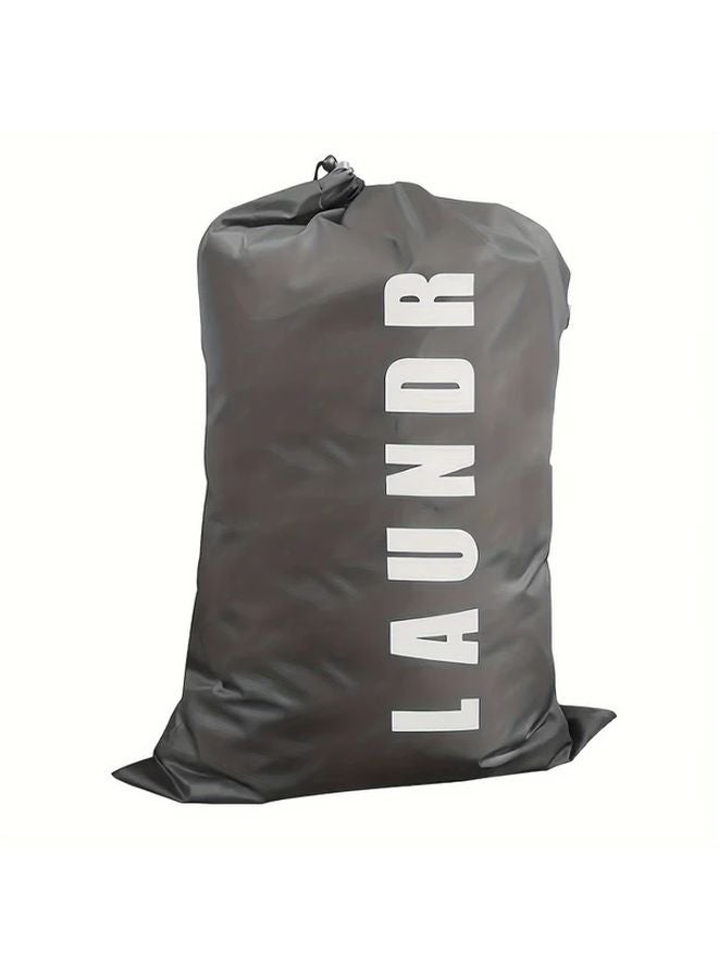 Gray Laundry Bag With Drawstring Portable Foldable Storage Organizer For Home Travel - Image 1