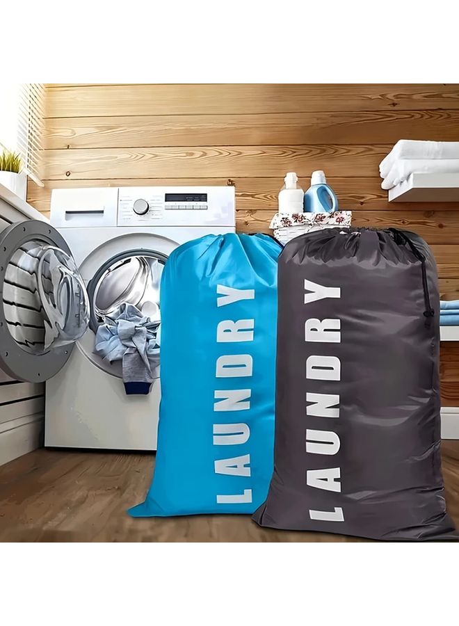 Gray Laundry Bag With Drawstring Portable Foldable Storage Organizer For Home Travel - Image 2