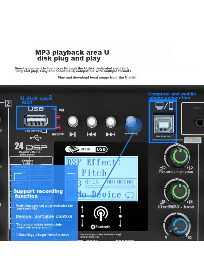 Shile Professional Four-Channel Mixer Sound Card, Remote Video Conferencing, Event Performance Mixing Console, Tianqin Shiba - Image 4