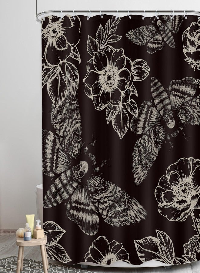 LGhtyro Gothic Skull Moth Halloween Shower Curtain Bathroom Set 60Wx71H Inches Witchy Scary Black Flower Death Head Mysterious Butterflys Bath Accessories Men Art Home Decor Fabric 12 Pack Hooks - Image 3