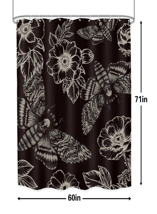 LGhtyro Gothic Skull Moth Halloween Shower Curtain Bathroom Set 60Wx71H Inches Witchy Scary Black Flower Death Head Mysterious Butterflys Bath Accessories Men Art Home Decor Fabric 12 Pack Hooks - Image 5