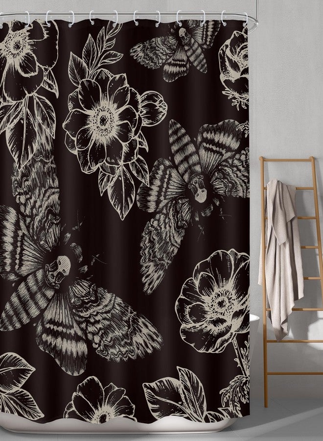 LGhtyro Gothic Skull Moth Halloween Shower Curtain Bathroom Set 60Wx71H Inches Witchy Scary Black Flower Death Head Mysterious Butterflys Bath Accessories Men Art Home Decor Fabric 12 Pack Hooks - Image 2