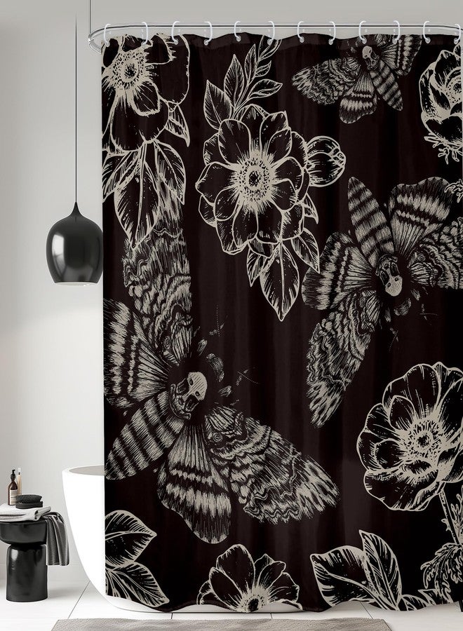LGhtyro Gothic Skull Moth Halloween Shower Curtain Bathroom Set 60Wx71H Inches Witchy Scary Black Flower Death Head Mysterious Butterflys Bath Accessories Men Art Home Decor Fabric 12 Pack Hooks - Image 1