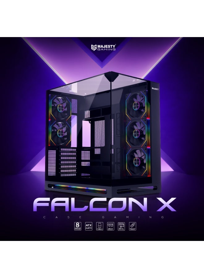 ماجيستي كيس ألعاب ماجيستي فالكون اكس Mid Tower | تبريد 8 مراوح ARGB | دعم لوحات ATX | منفذ Type-C و USB 3.0 | تصميم هاي إند | أسود - Image 2