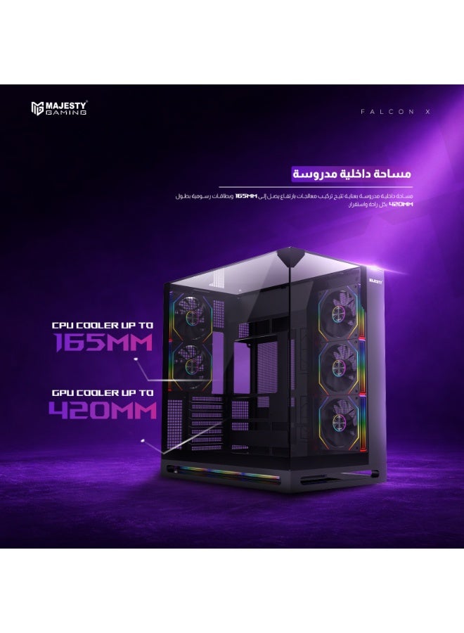 ماجيستي كيس ألعاب ماجيستي فالكون اكس Mid Tower | تبريد 8 مراوح ARGB | دعم لوحات ATX | منفذ Type-C و USB 3.0 | تصميم هاي إند | أسود - Image 4