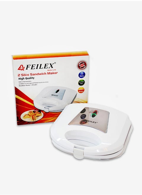 Sandwich Maker Machine 750w 2-Slice Non Stick Plate FXSM-311 White
