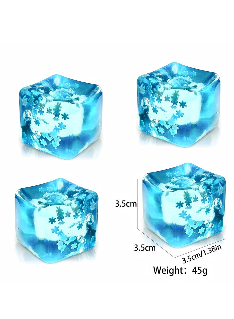 4PCS  Stress Balls Ice Cube with Snowflakes Inside for Your Best Mellow and Chill, Snow Pieces Silent Nice Square Shape Anxiety Sensory Squishy Fidget Toy Slow Rise, Classroom Prizes, Calming Kids Adults - Image 1