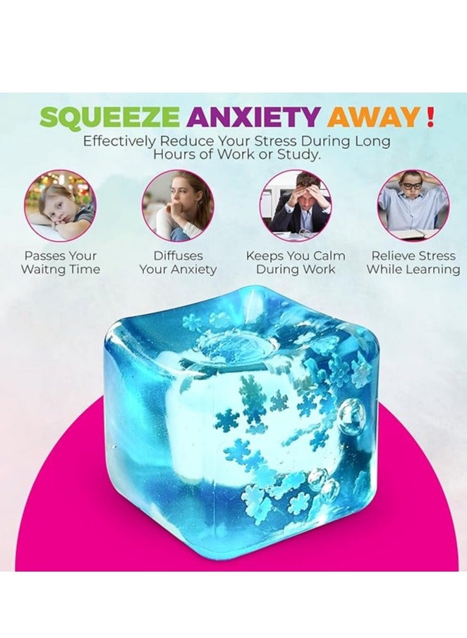 4PCS  Stress Balls Ice Cube with Snowflakes Inside for Your Best Mellow and Chill, Snow Pieces Silent Nice Square Shape Anxiety Sensory Squishy Fidget Toy Slow Rise, Classroom Prizes, Calming Kids Adults - Image 2