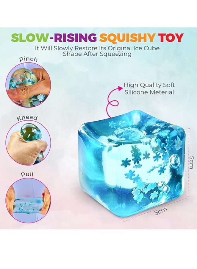 4PCS  Stress Balls Ice Cube with Snowflakes Inside for Your Best Mellow and Chill, Snow Pieces Silent Nice Square Shape Anxiety Sensory Squishy Fidget Toy Slow Rise, Classroom Prizes, Calming Kids Adults - Image 3