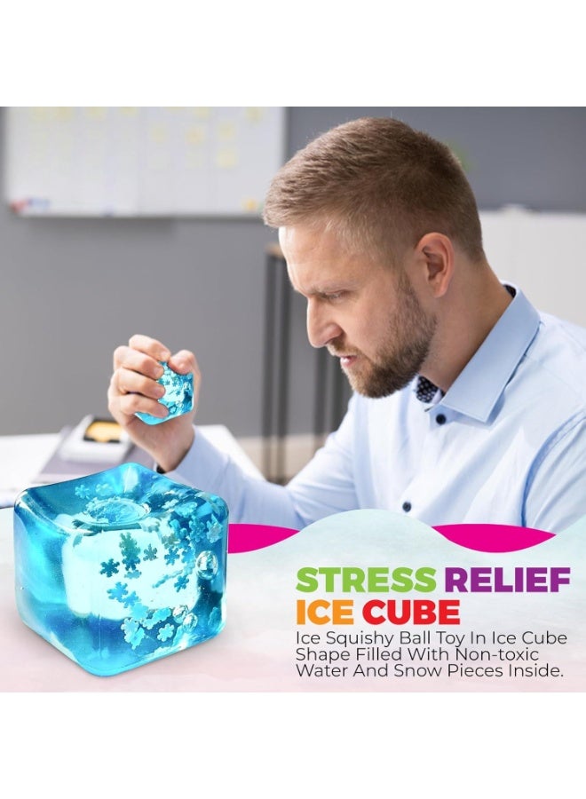 4PCS  Stress Balls Ice Cube with Snowflakes Inside for Your Best Mellow and Chill, Snow Pieces Silent Nice Square Shape Anxiety Sensory Squishy Fidget Toy Slow Rise, Classroom Prizes, Calming Kids Adults - Image 4