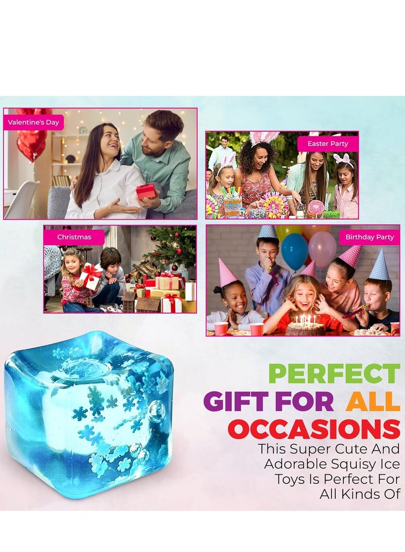 4PCS  Stress Balls Ice Cube with Snowflakes Inside for Your Best Mellow and Chill, Snow Pieces Silent Nice Square Shape Anxiety Sensory Squishy Fidget Toy Slow Rise, Classroom Prizes, Calming Kids Adults - Image 5