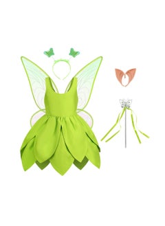 Green Fairy Princess Dresses for Girls Tinkerbell Costume Cosplay Set Flower Spirit Fluffy Skirt Birthday Party Dress Up Clothes Gifts 100cm