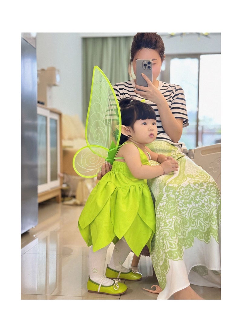 Generic - Green Fairy Princess Dresses for Girls Tinkerbell Costume Cosplay Set Flower Spirit Fluffy Skirt Birthday Party Dress Up Clothes Gifts 100cm - Image 1